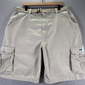 Vintage Side Out Military Cargo Shorts Men 38 Beige Belted Heavyweight Y2K 10"‎